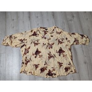 Torrid Harper Shirt Women 5 Popover Rose Floral Roll Tab Sleeve Rayon